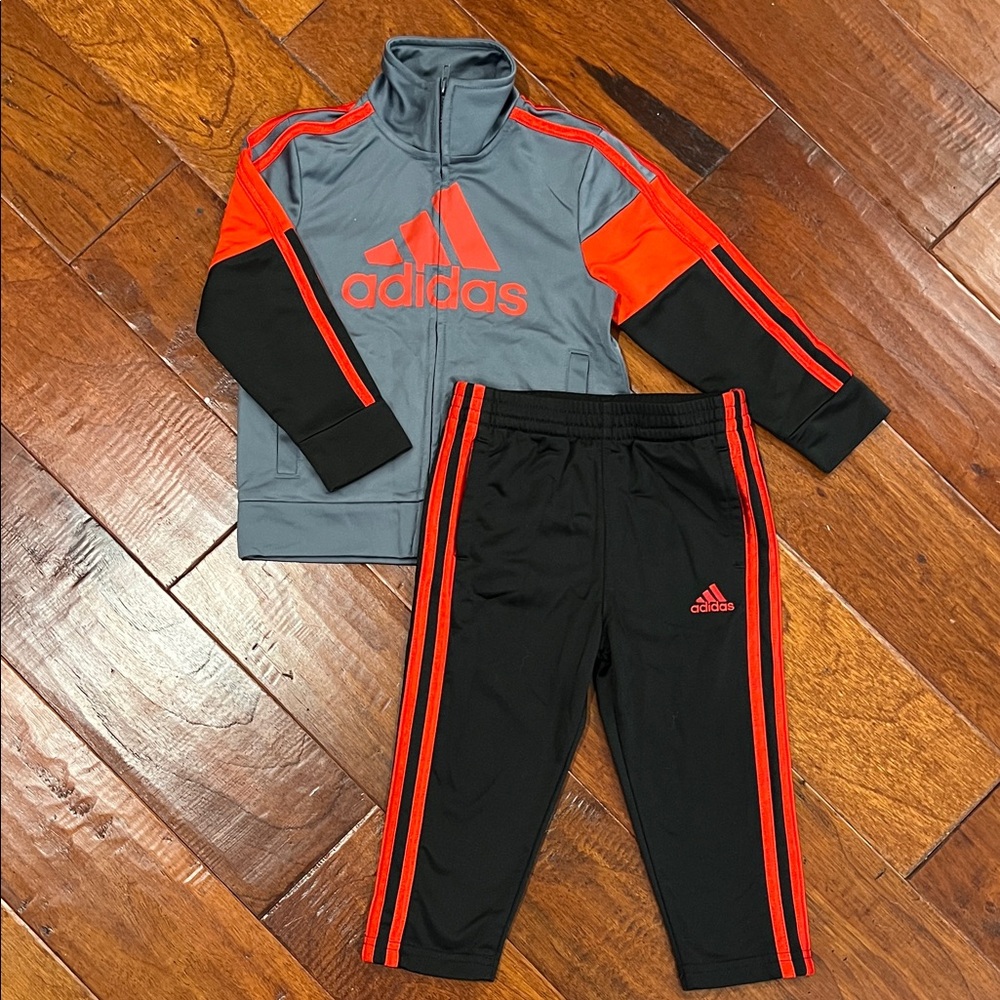 Adidas Youth Gray and Black Tracksuit with Red Highlights